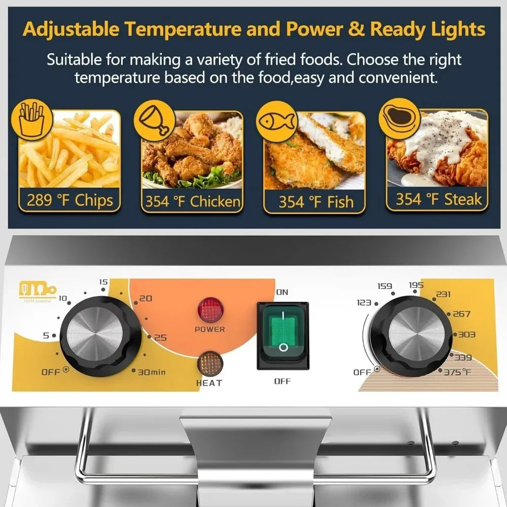 Electric Deep Fryer With 6L Frying Basket&Lid