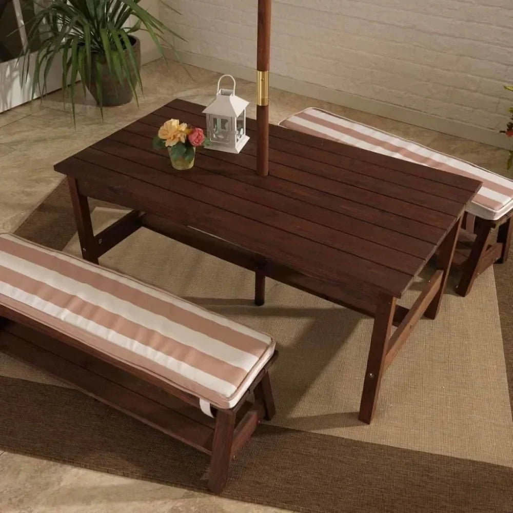 Outdoor Bench with Cushion and Umbrella