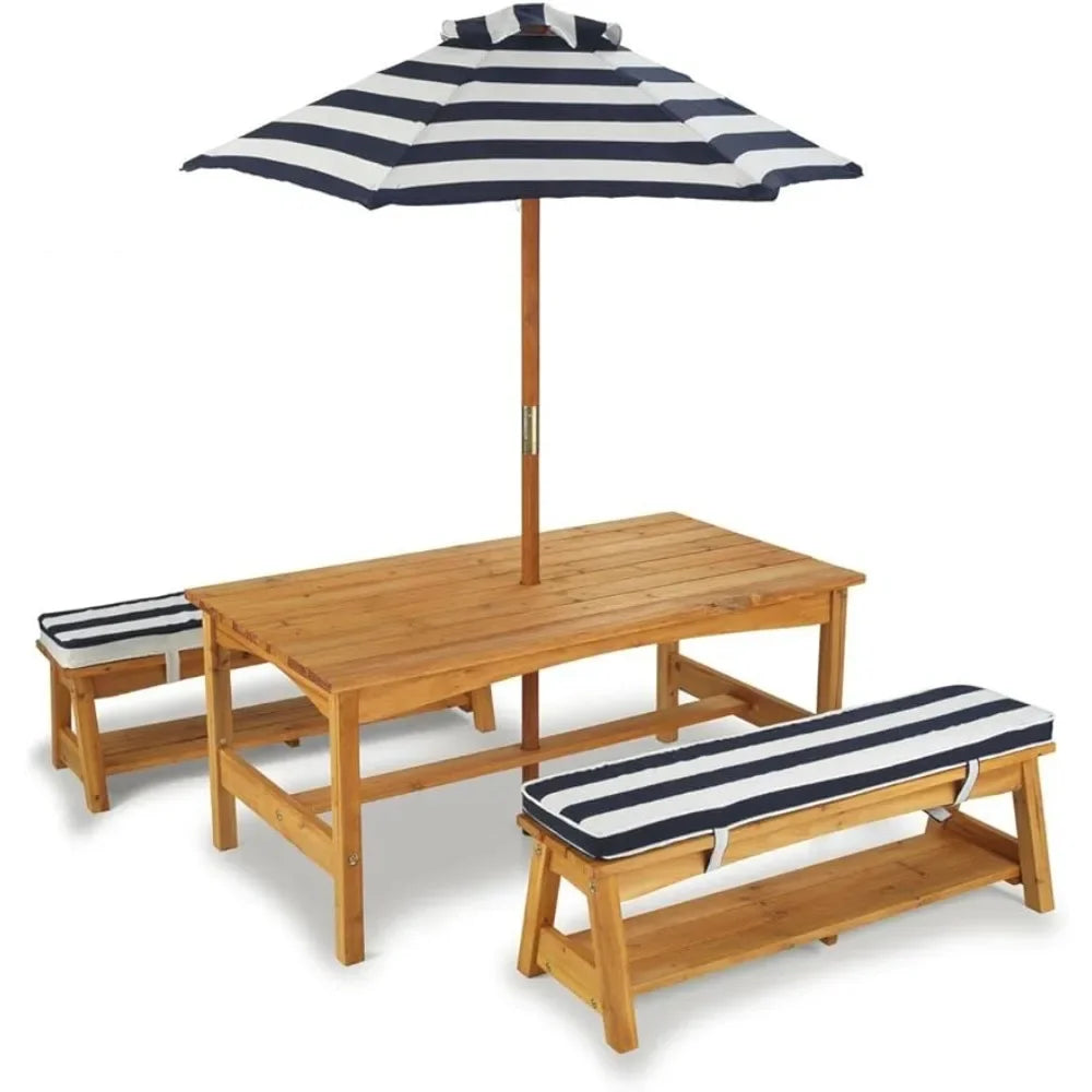 Outdoor Bench with Cushion and Umbrella