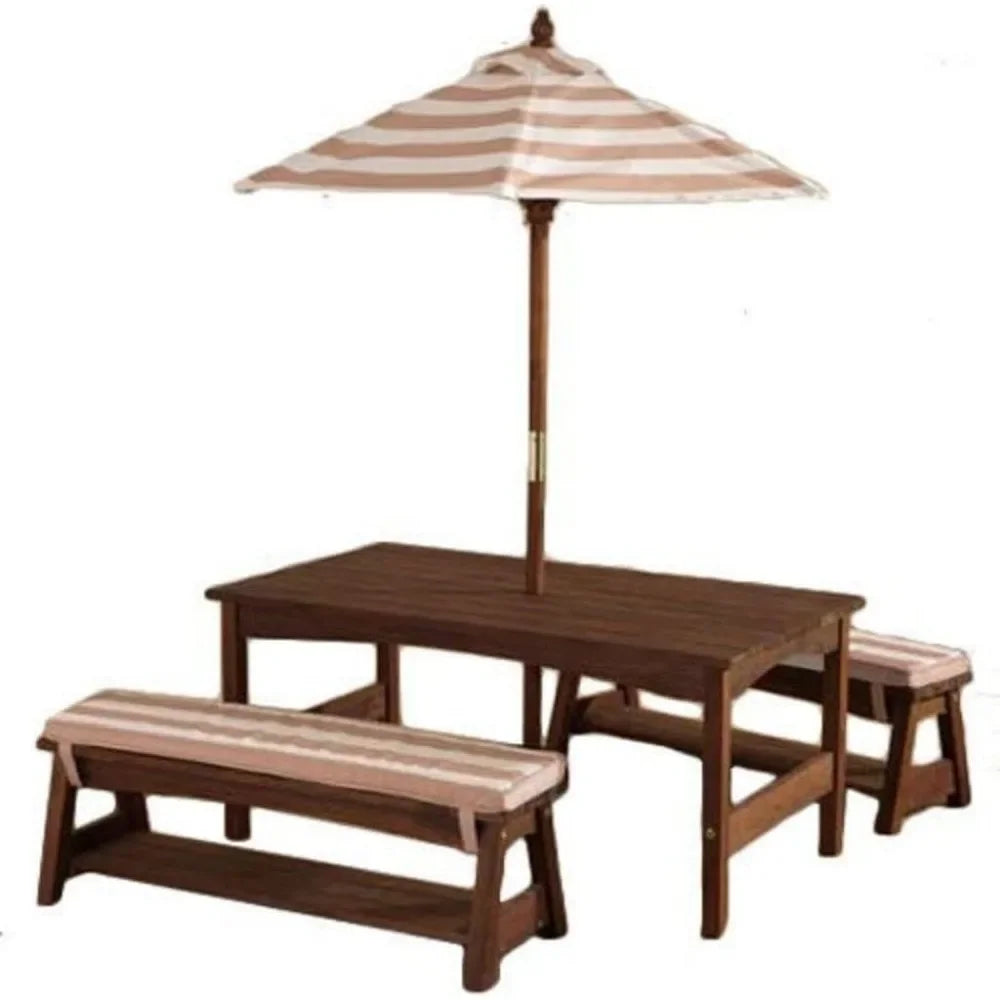 Outdoor Bench with Cushion and Umbrella