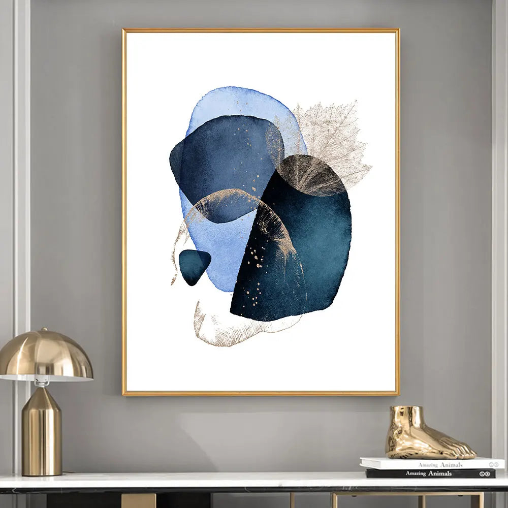 Frameless Navy Blue Abstract Geometric Wall Art Canvas