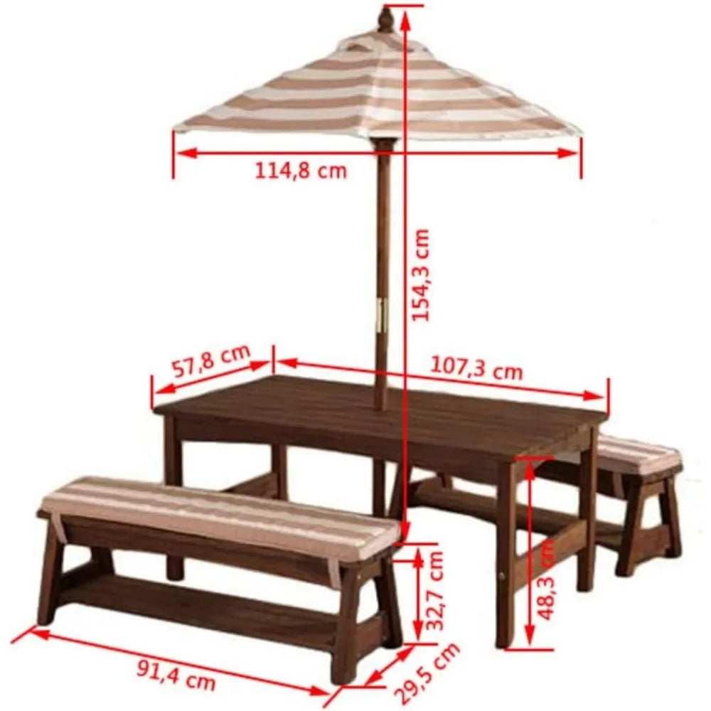Outdoor Bench with Cushion and Umbrella