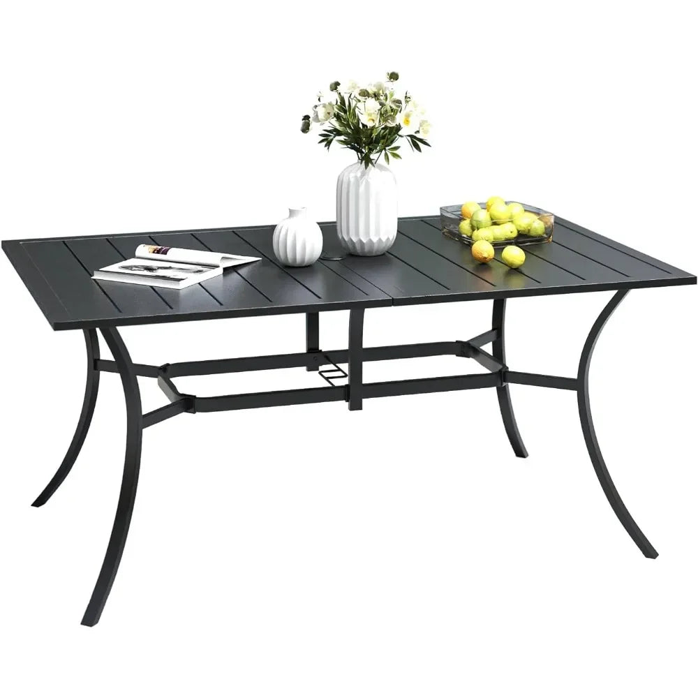 Outdoor Metal Steel Slat Table with Umbrella Hole for Patio
