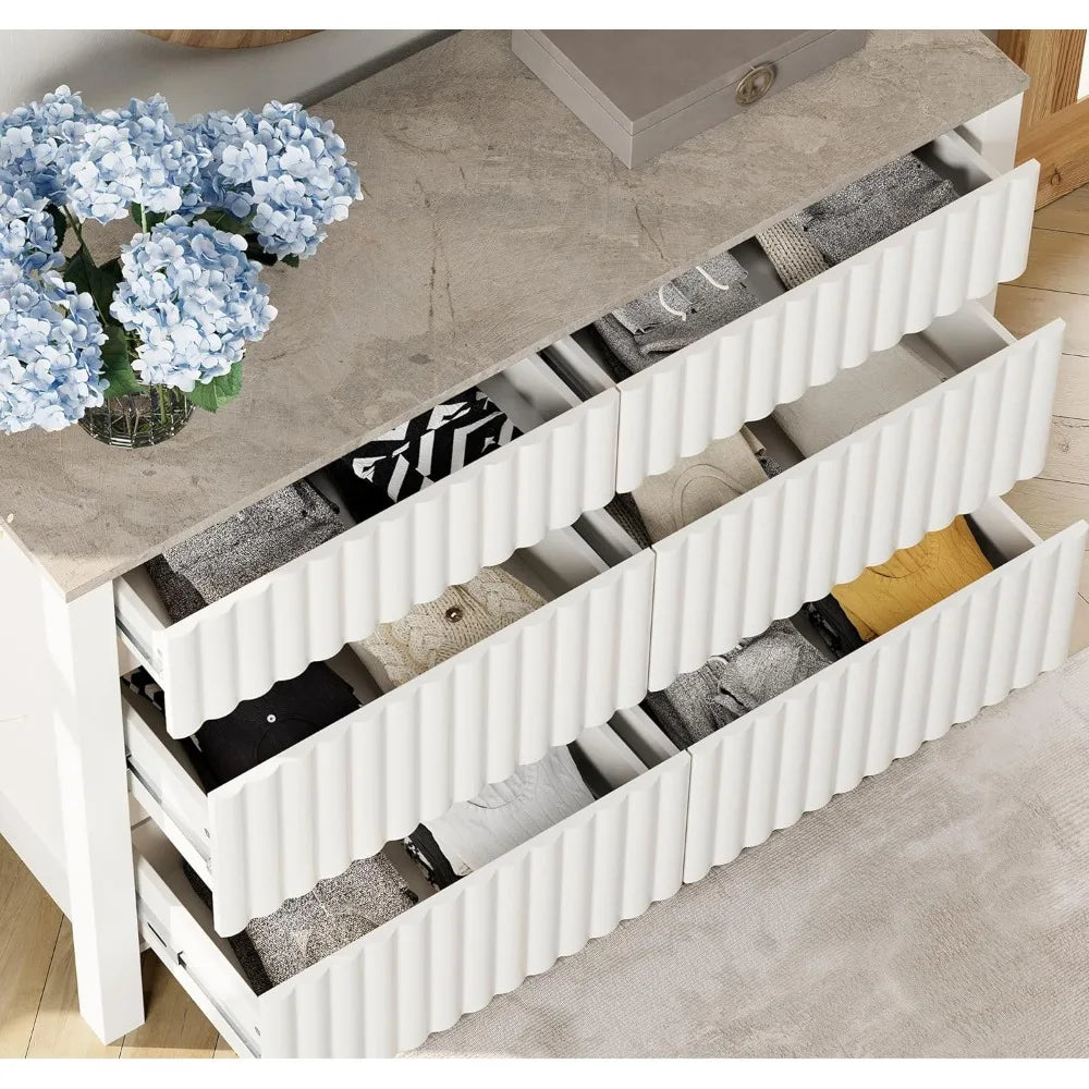 Farmhouse Wide Wood Chest Dresser for Bedroom, White