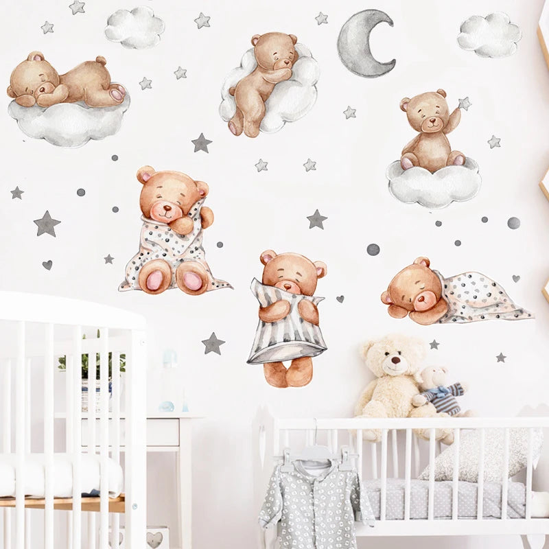 Cartoon Bear Good Night Kids Wall Stickers