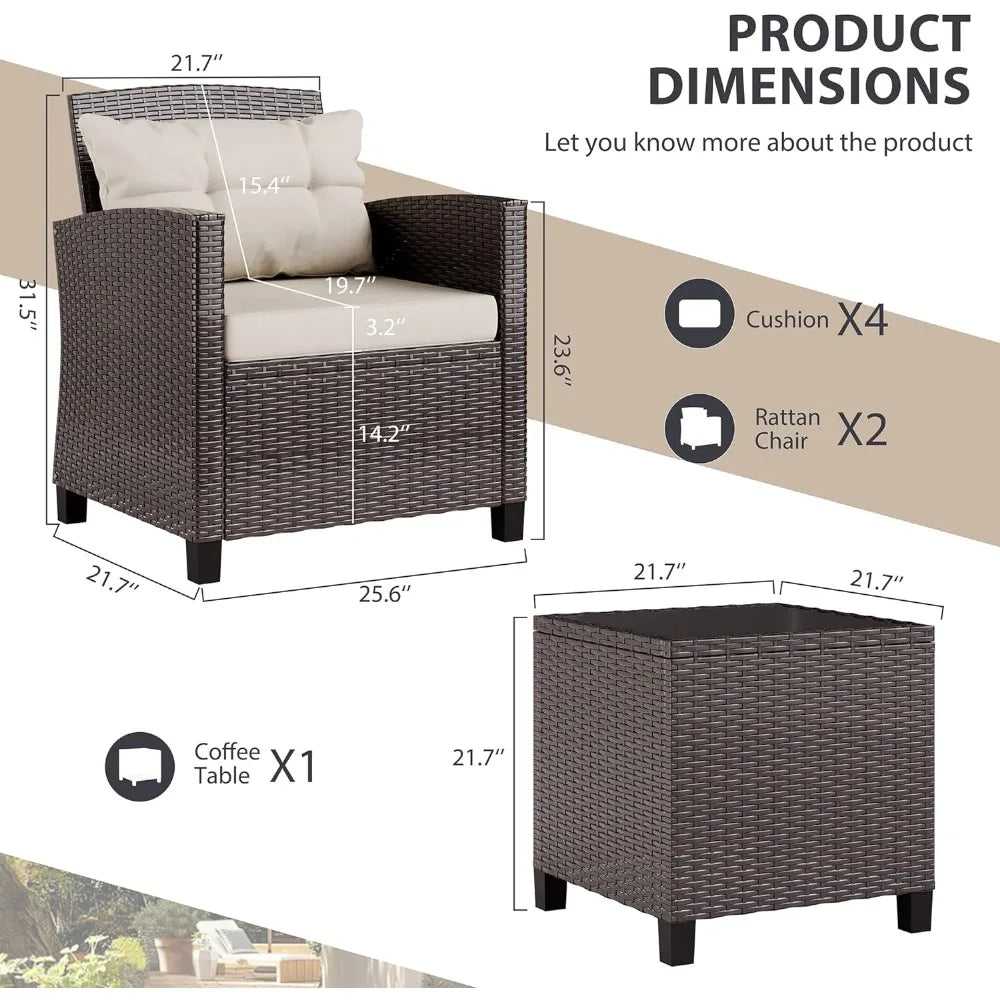 Small Outdoor Wicker Rattan Front Porch Bistro Set