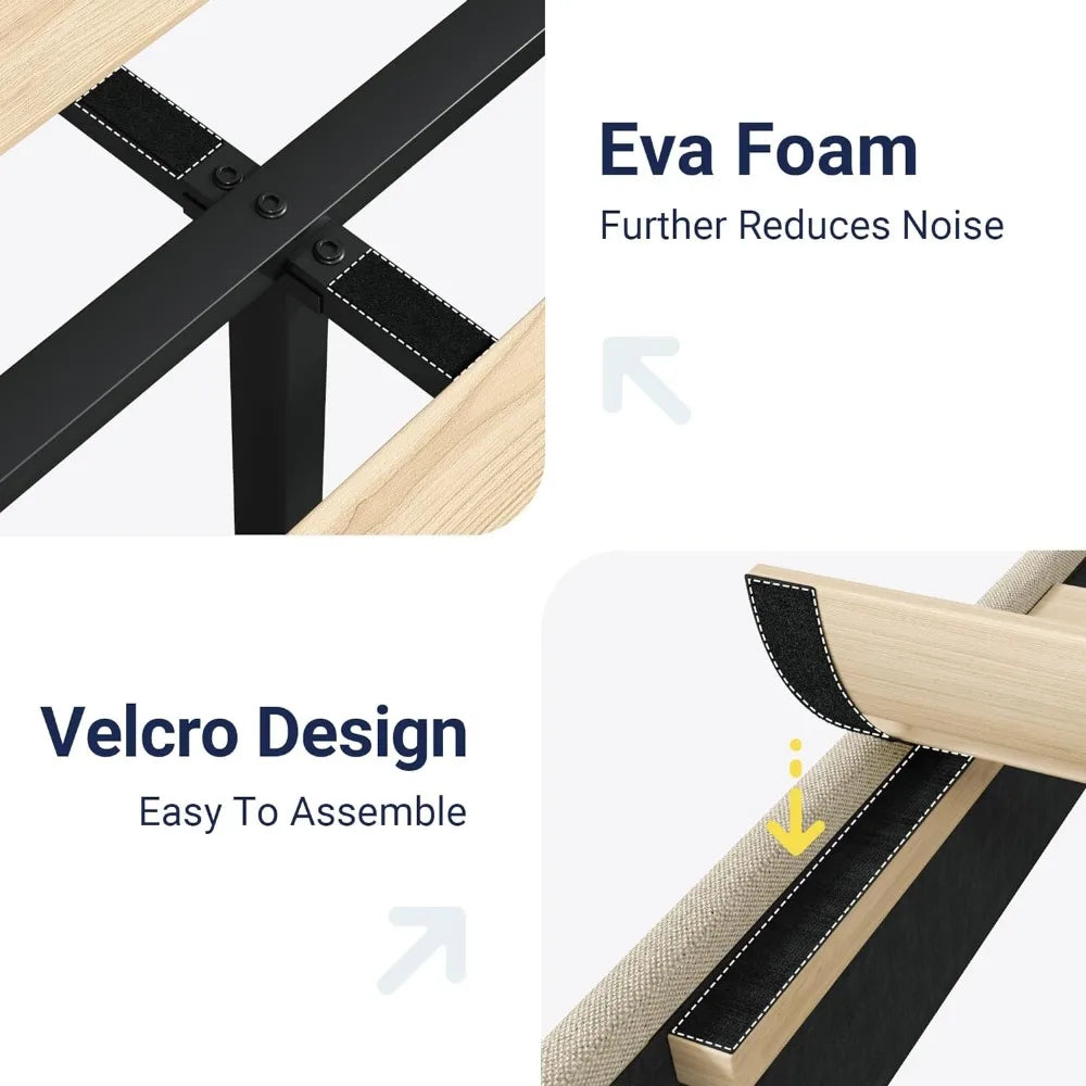 King Size Bed Frame with Geometric Wingback Headboard