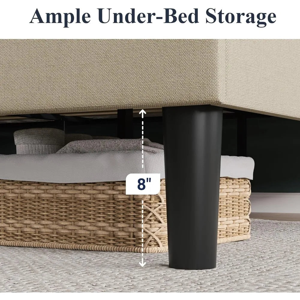 King Size Bed Frame with Geometric Wingback Headboard