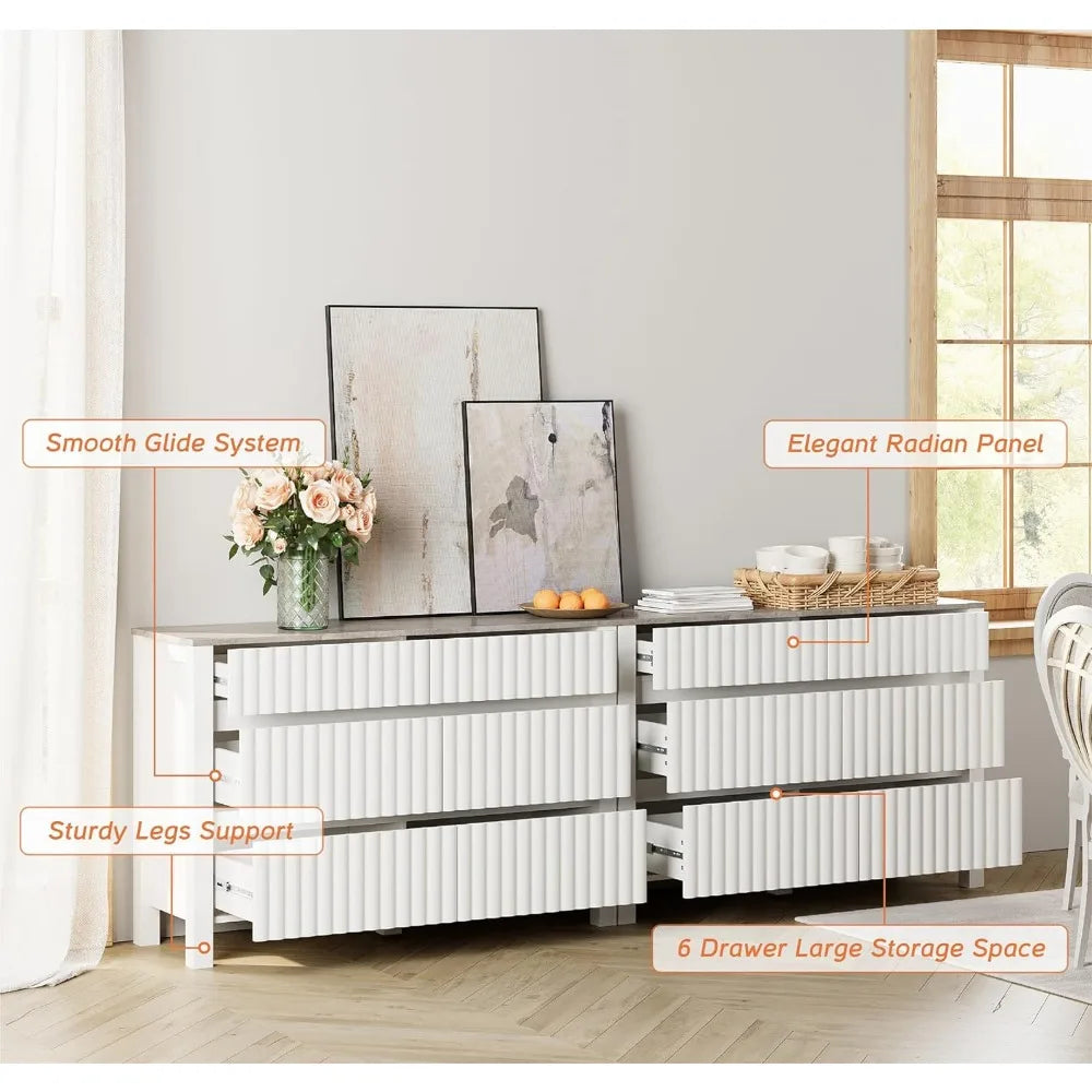 Farmhouse Wide Wood Chest Dresser for Bedroom, White