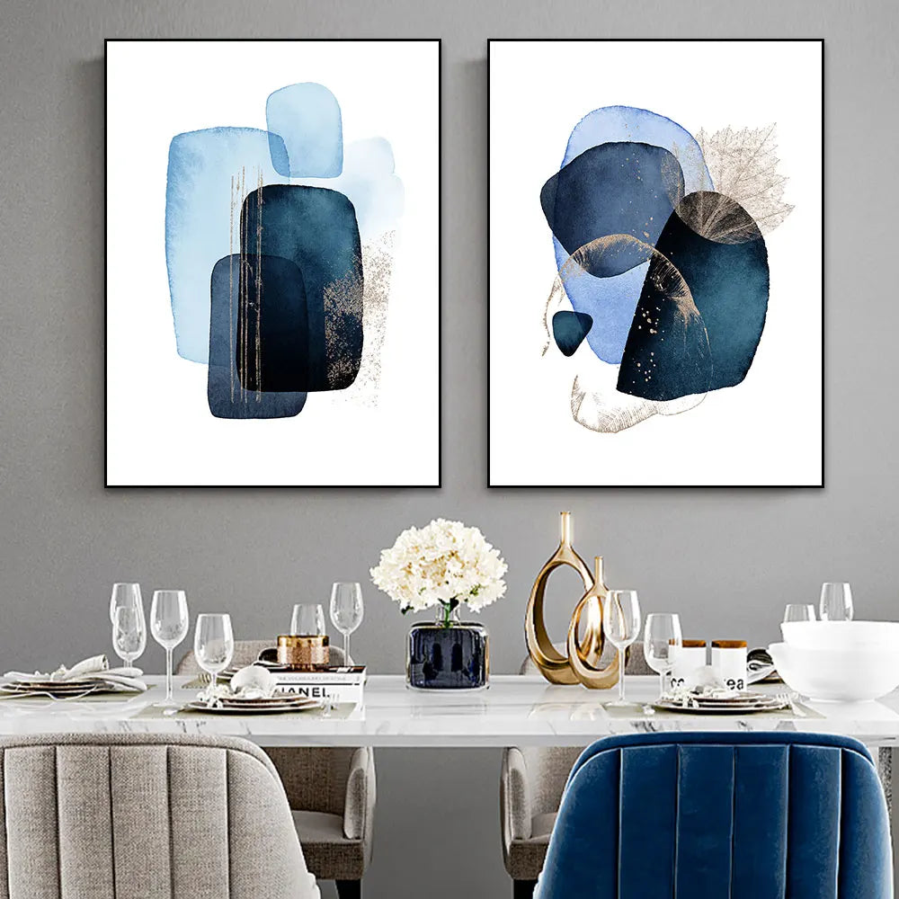 Frameless Navy Blue Abstract Geometric Wall Art Canvas