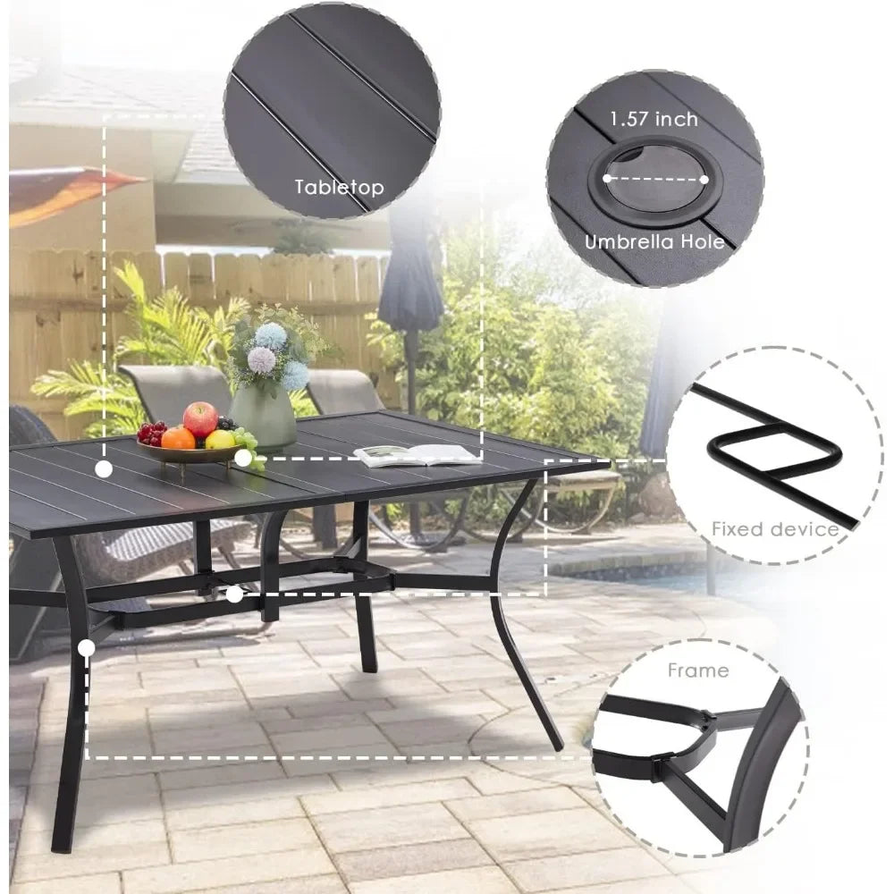 Outdoor Metal Steel Slat Table with Umbrella Hole for Patio