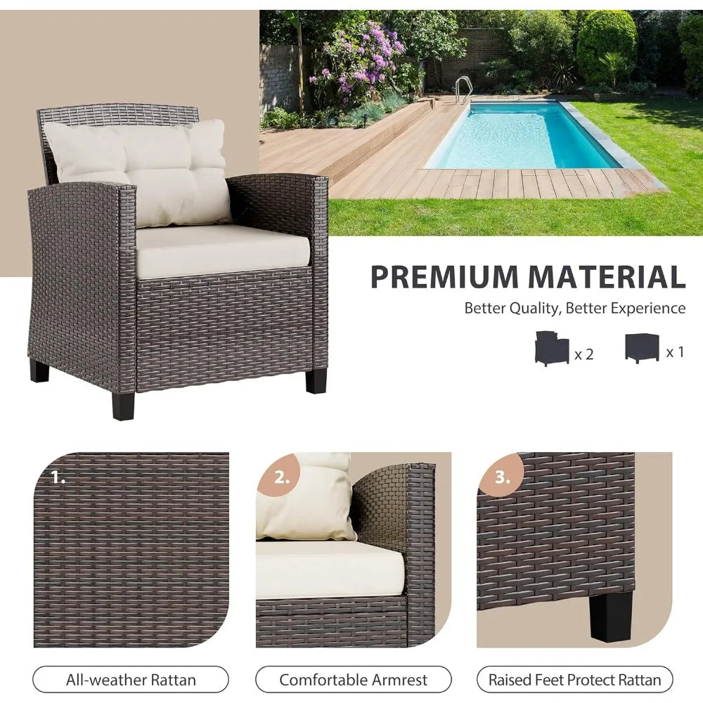 Small Outdoor Wicker Rattan Front Porch Bistro Set