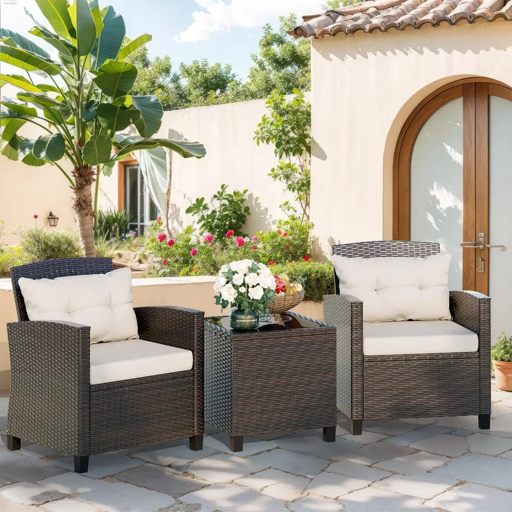 Small Outdoor Wicker Rattan Front Porch Bistro Set