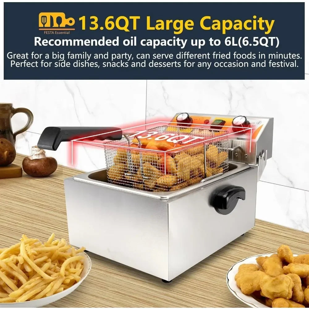 Electric Deep Fryer With 6L Frying Basket&Lid
