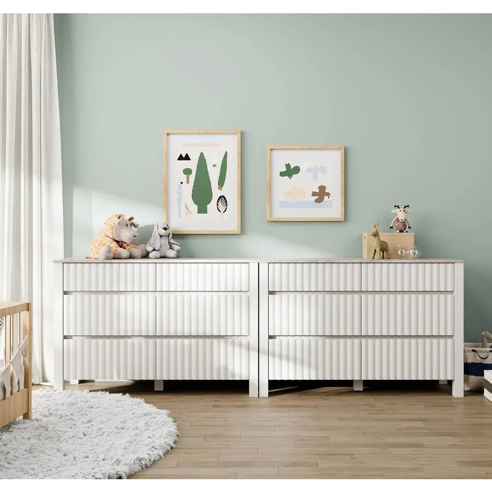 Farmhouse Wide Wood Chest Dresser for Bedroom, White