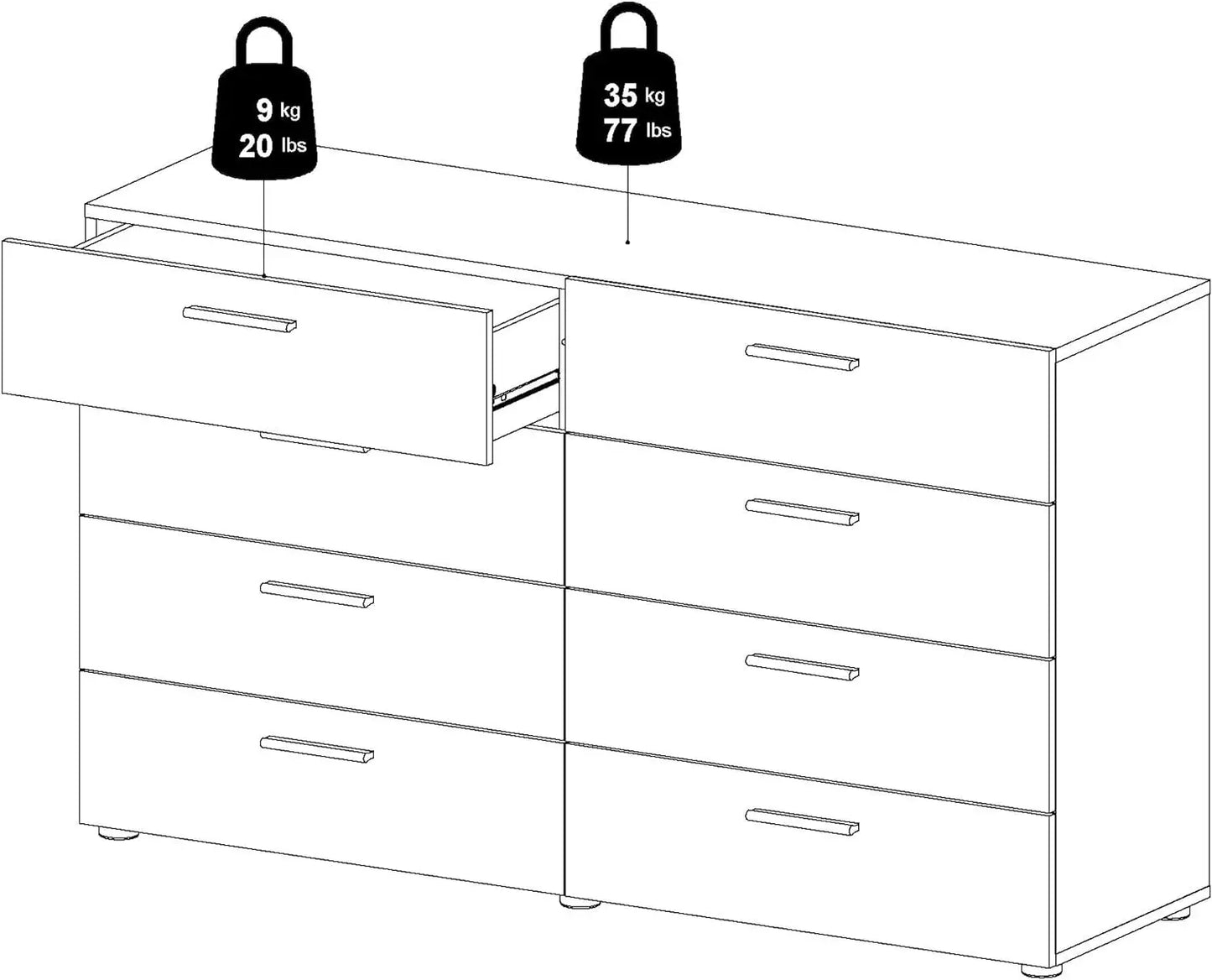 Freestanding Dresser, 8 Drawer & Double Dresser