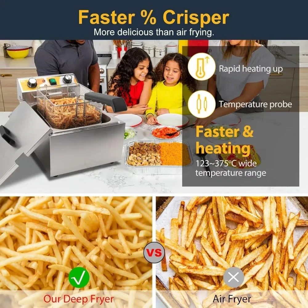 Electric Deep Fryer With 6L Frying Basket&Lid