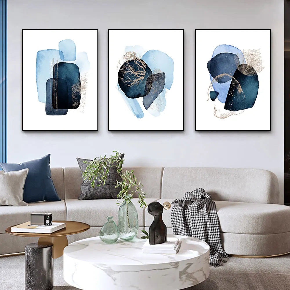 Frameless Navy Blue Abstract Geometric Wall Art Canvas